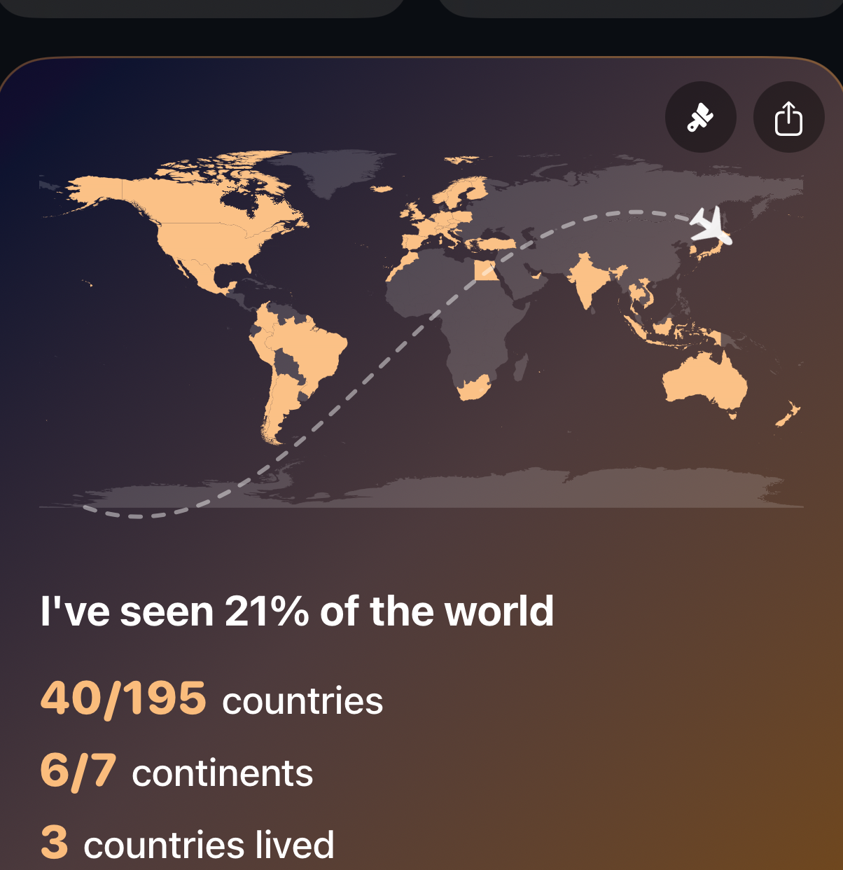 A passport card showing percent of the world visited