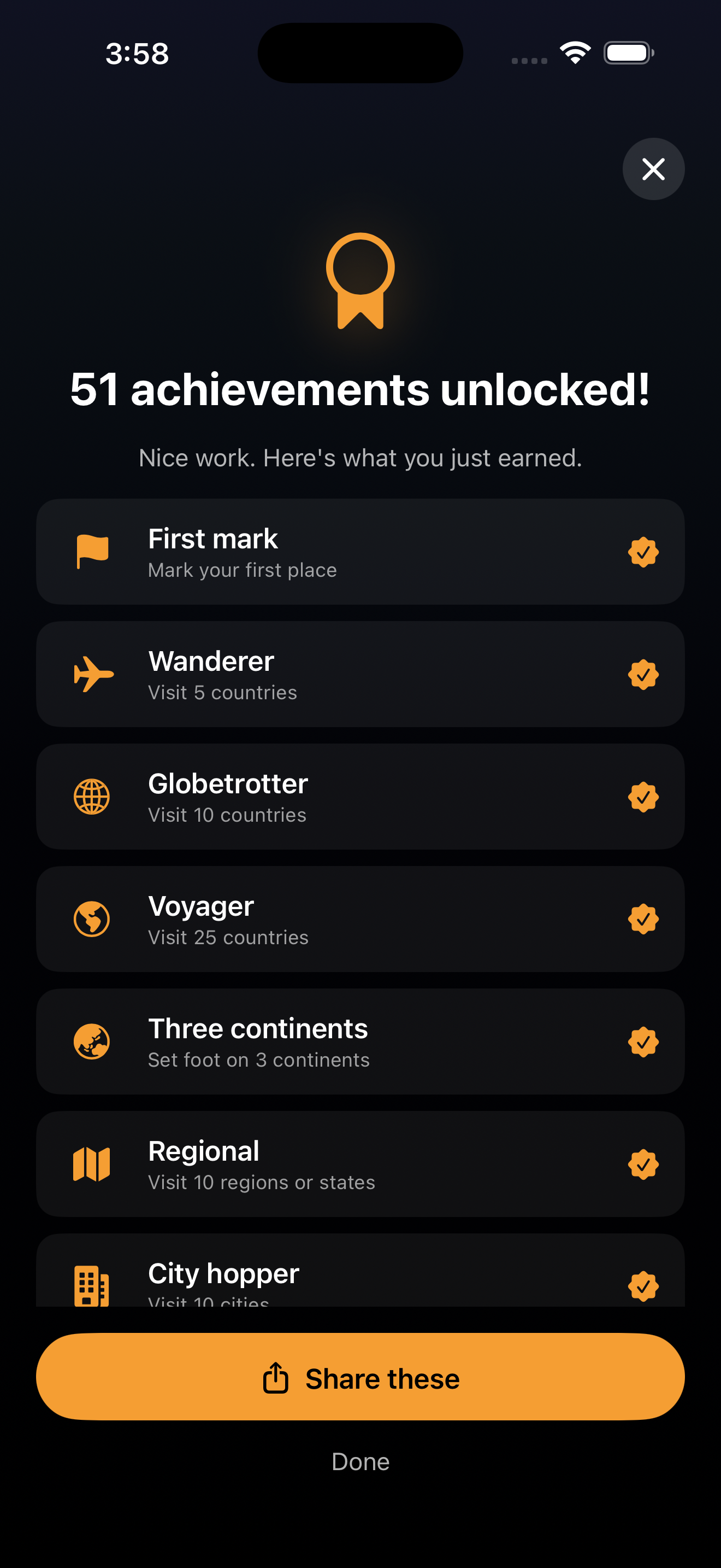 Achievements with medal tiers