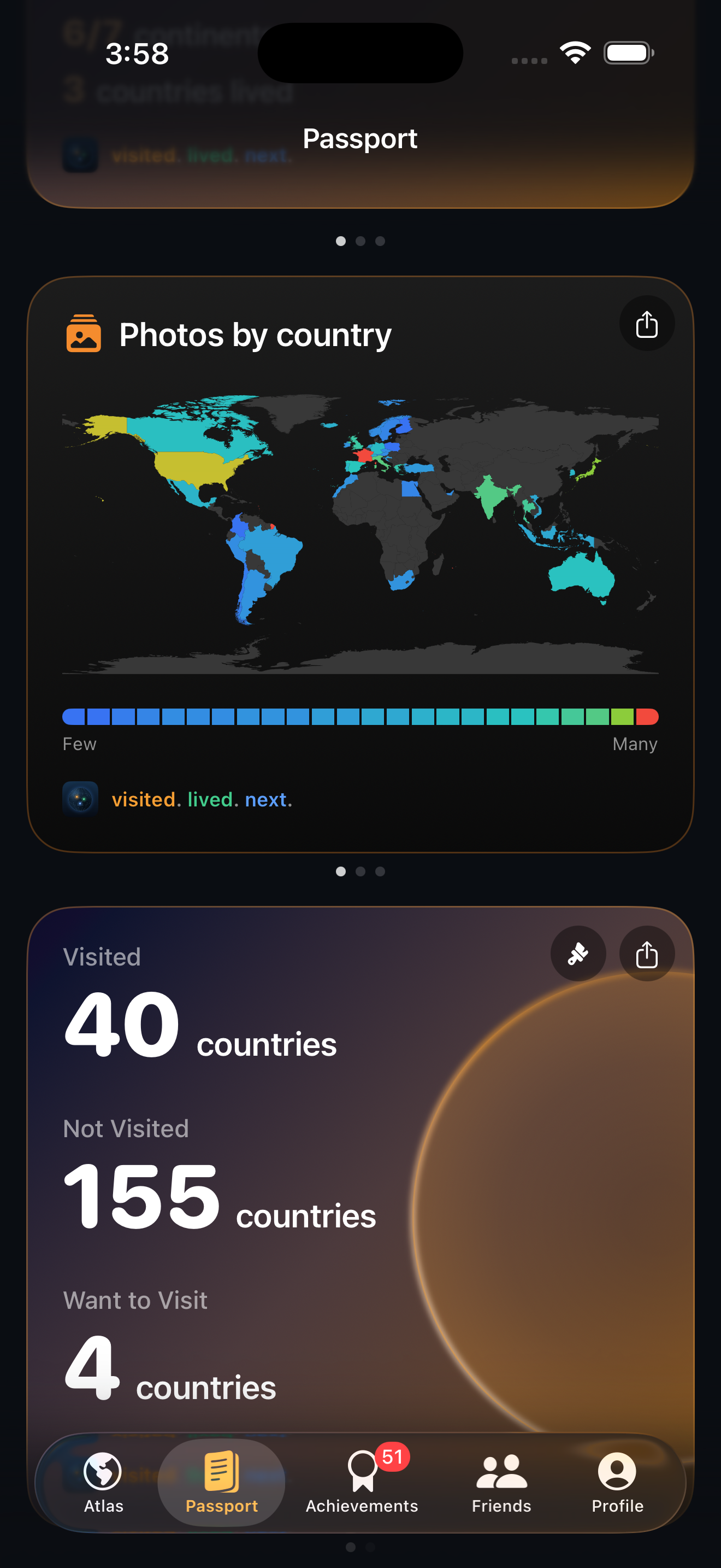 A shareable world map shaded by your photos