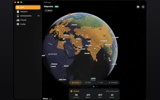 Atlas de viajes de Mapsake y globo 3D en una ventana de Mac.