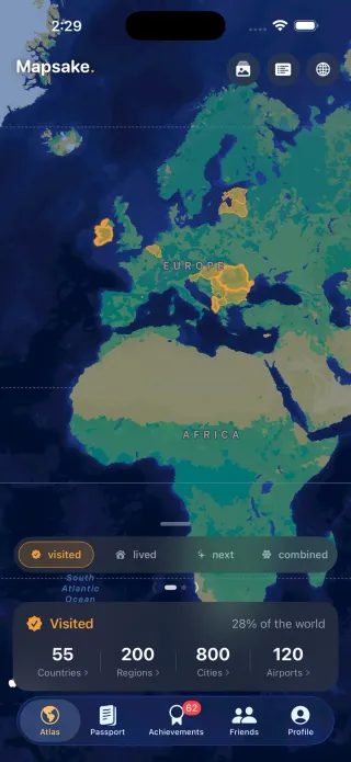 Mapsake Atlas showing a detailed world map built from bundled geographic boundaries