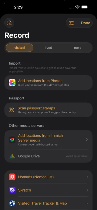 Mapsake travel history import
