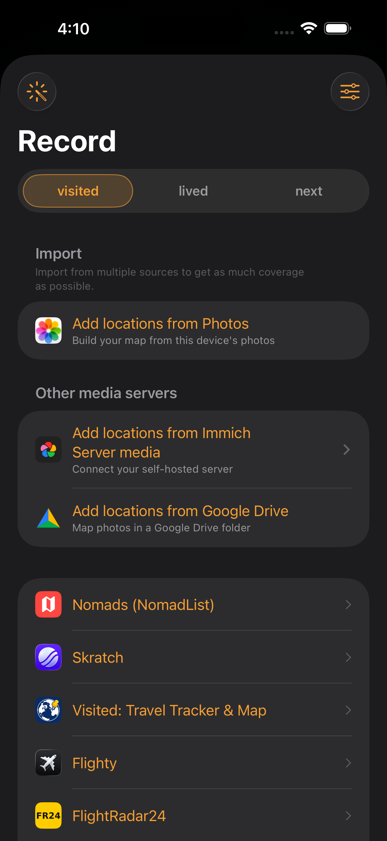 Import from Photos, Immich, and travel apps