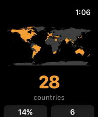 Globo de Mapsake de países visitados en Apple Watch.